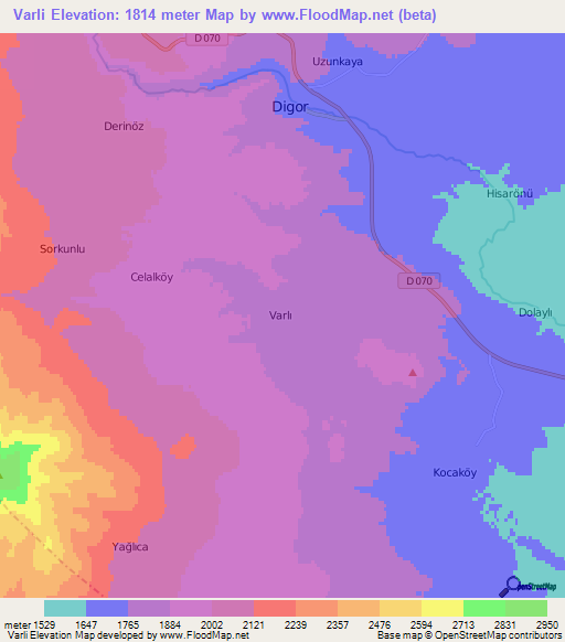 Varli,Turkey Elevation Map