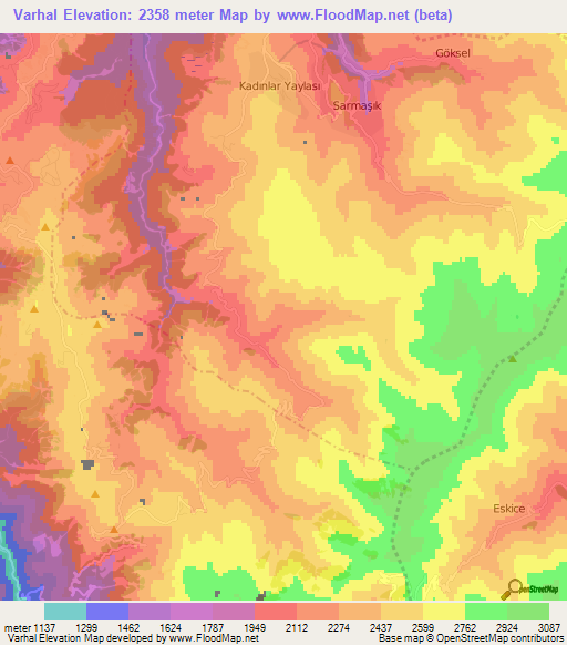 Varhal,Turkey Elevation Map