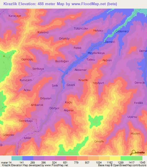 Kirazlik,Turkey Elevation Map