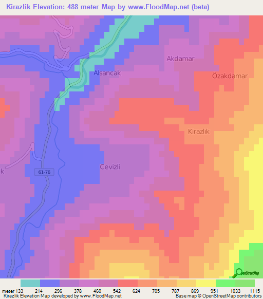 Kirazlik,Turkey Elevation Map