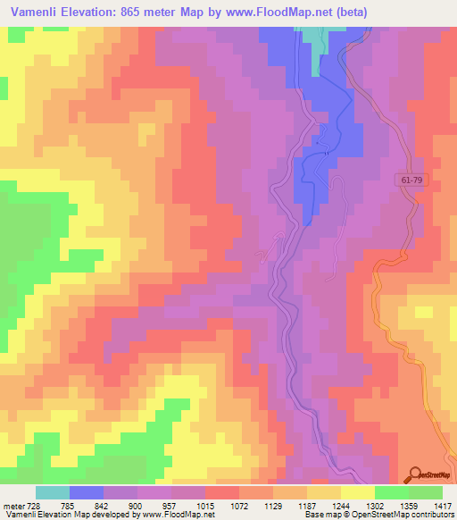 Vamenli,Turkey Elevation Map