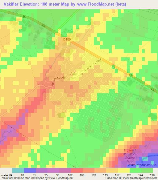 Vakiflar,Turkey Elevation Map