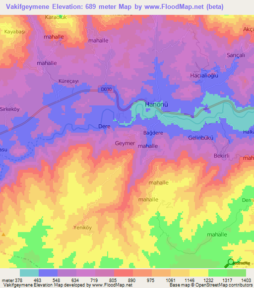 Vakifgeymene,Turkey Elevation Map