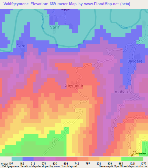 Vakifgeymene,Turkey Elevation Map