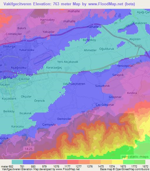 Vakifgecitveren,Turkey Elevation Map