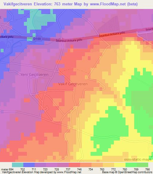 Vakifgecitveren,Turkey Elevation Map