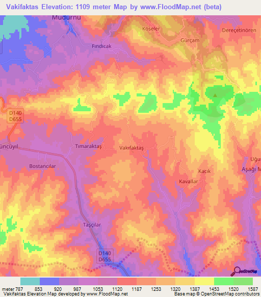 Vakifaktas,Turkey Elevation Map