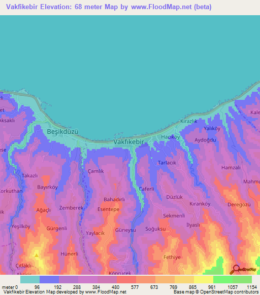 Vakfikebir,Turkey Elevation Map