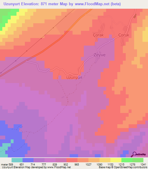 Uzunyurt,Turkey Elevation Map