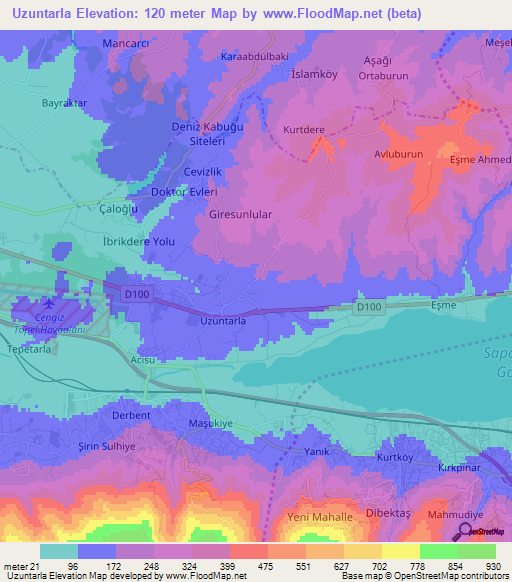 Uzuntarla,Turkey Elevation Map