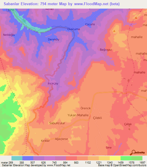 Sabanlar,Turkey Elevation Map