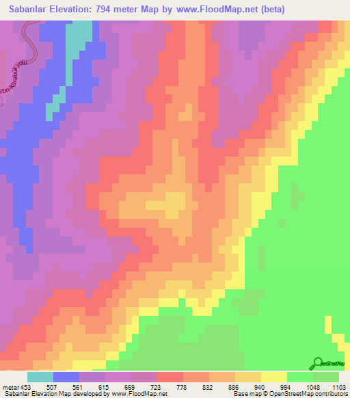 Sabanlar,Turkey Elevation Map