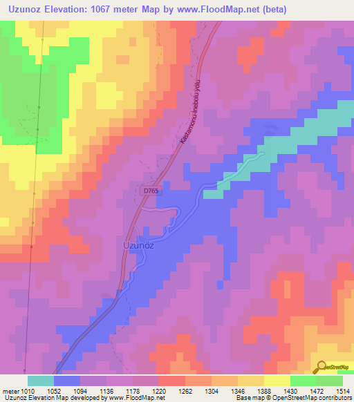 Uzunoz,Turkey Elevation Map