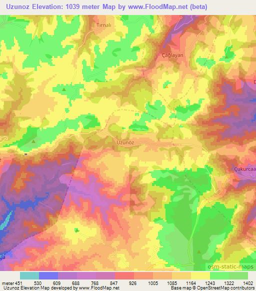 Uzunoz,Turkey Elevation Map