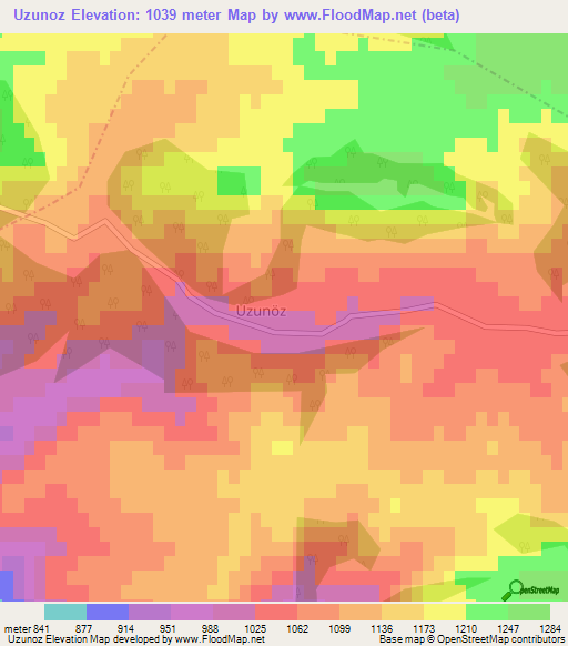 Uzunoz,Turkey Elevation Map