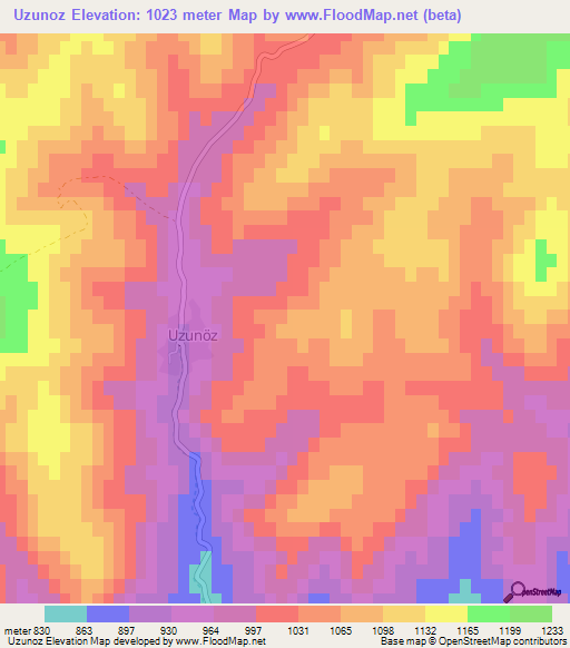 Uzunoz,Turkey Elevation Map