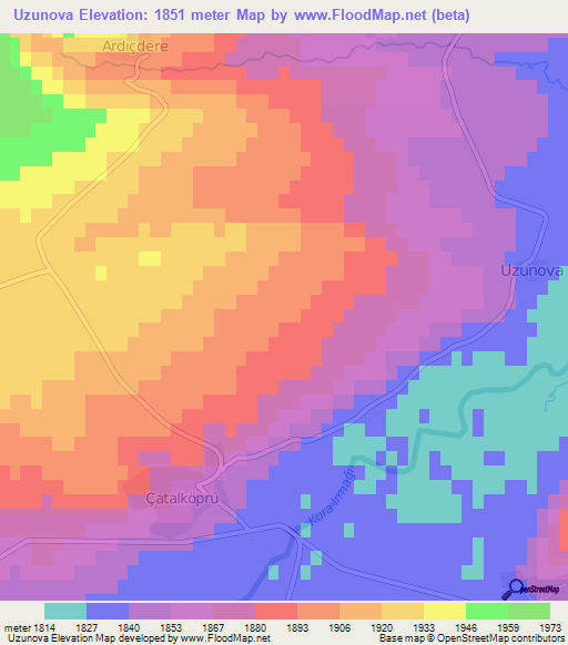 Uzunova,Turkey Elevation Map