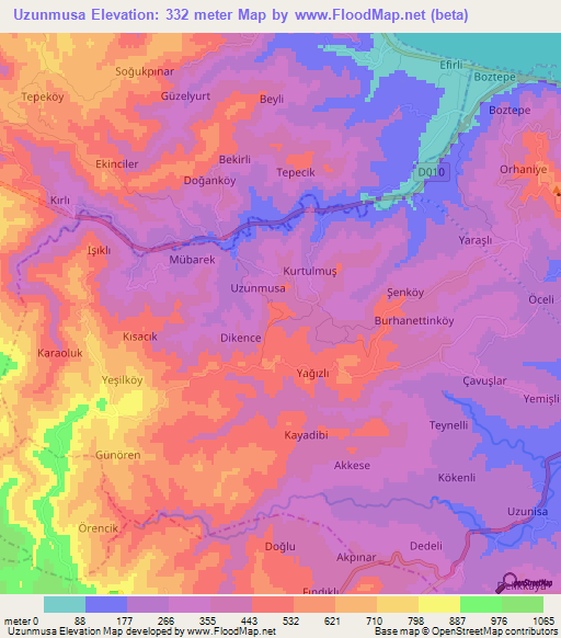 Uzunmusa,Turkey Elevation Map