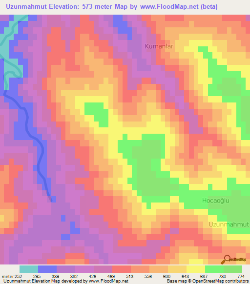 Uzunmahmut,Turkey Elevation Map