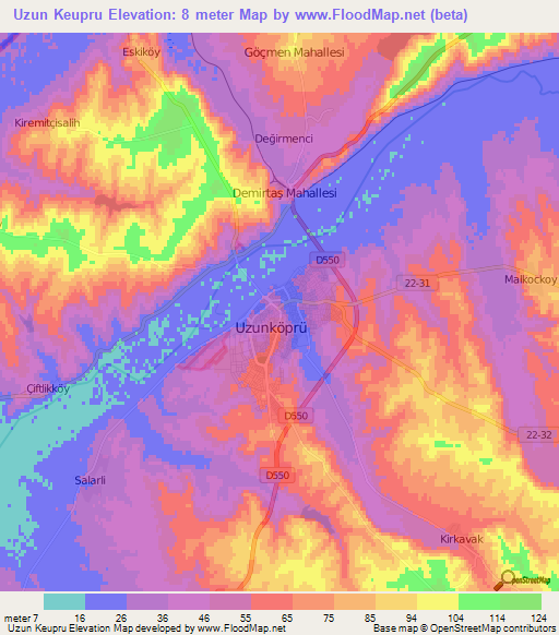 Uzun Keupru,Turkey Elevation Map