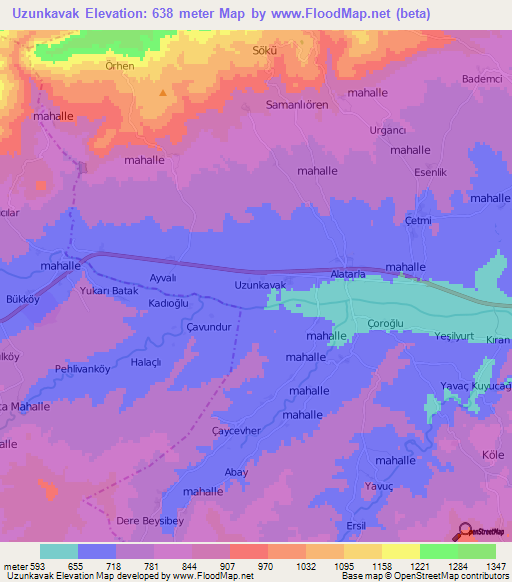 Uzunkavak,Turkey Elevation Map