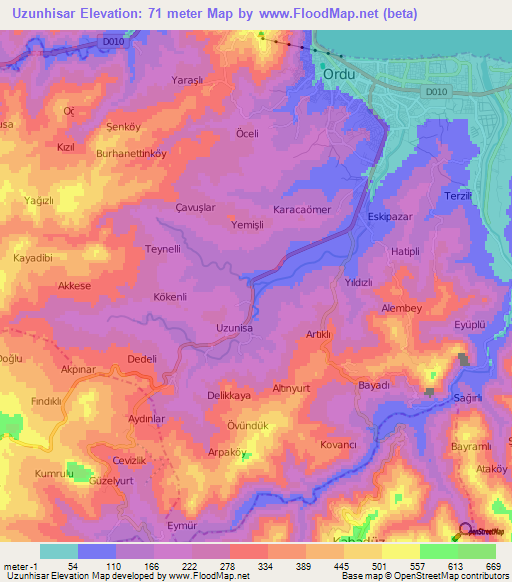 Uzunhisar,Turkey Elevation Map