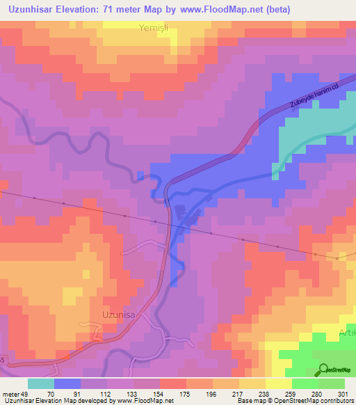 Uzunhisar,Turkey Elevation Map