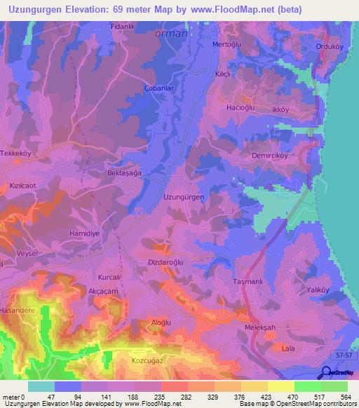 Uzungurgen,Turkey Elevation Map