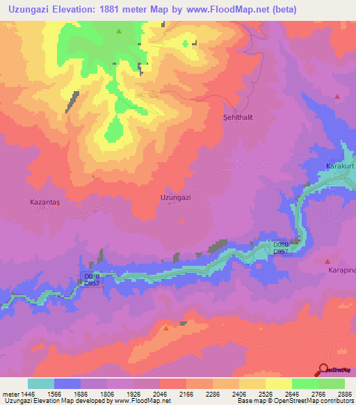 Uzungazi,Turkey Elevation Map