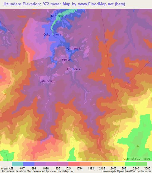 Uzundere,Turkey Elevation Map