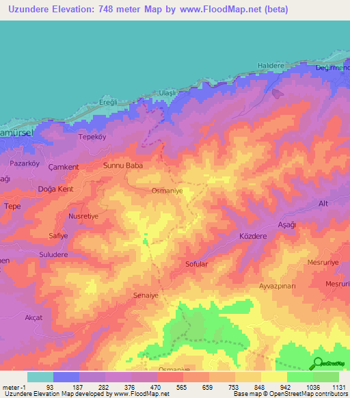 Uzundere,Turkey Elevation Map