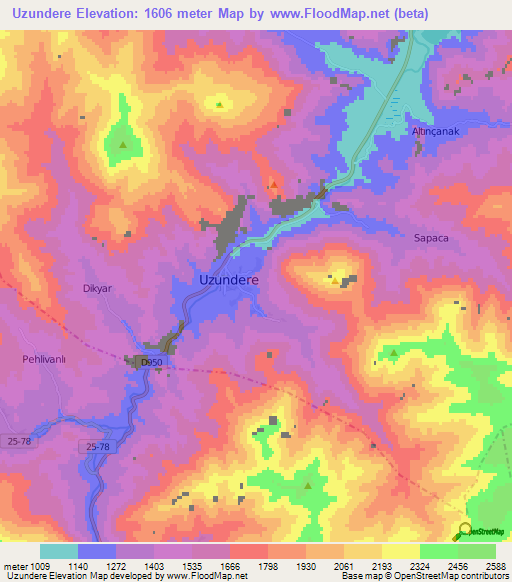 Uzundere,Turkey Elevation Map