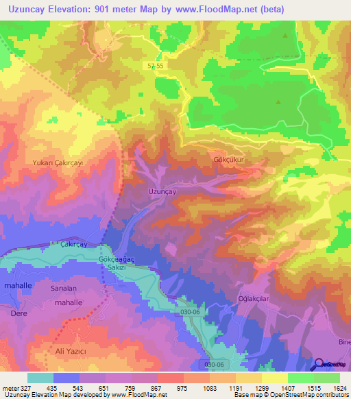 Uzuncay,Turkey Elevation Map