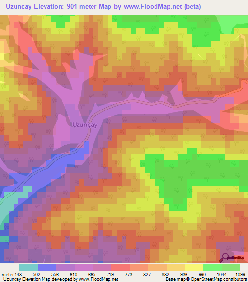 Uzuncay,Turkey Elevation Map