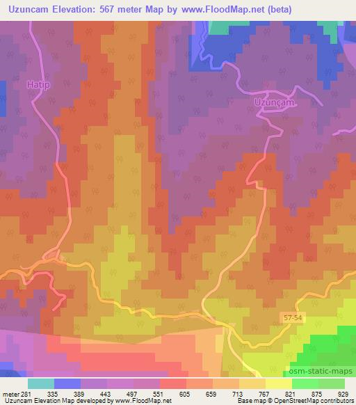 Uzuncam,Turkey Elevation Map