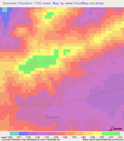 Uzuncam,Turkey Elevation Map