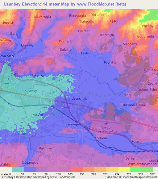 Uzunbey,Turkey Elevation Map