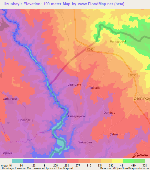 Uzunbayir,Turkey Elevation Map