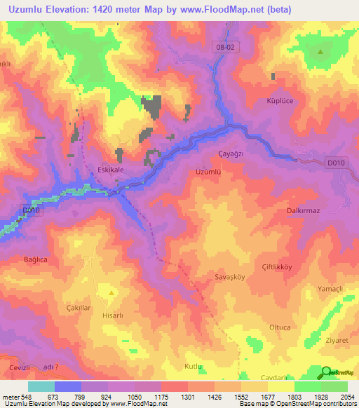 Uzumlu,Turkey Elevation Map