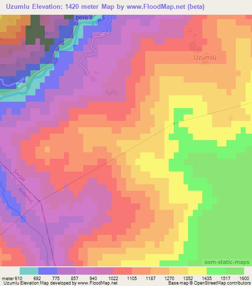 Uzumlu,Turkey Elevation Map