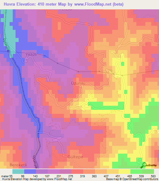 Huvra,Turkey Elevation Map