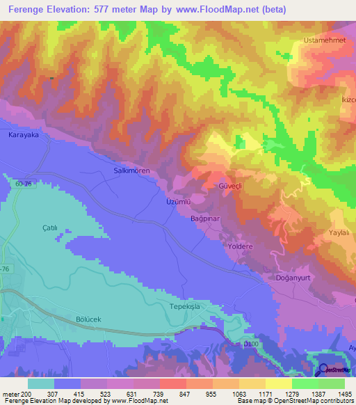 Ferenge,Turkey Elevation Map