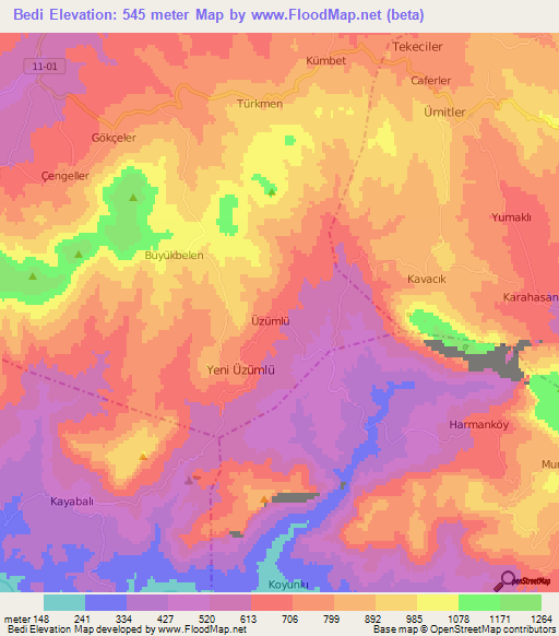 Bedi,Turkey Elevation Map