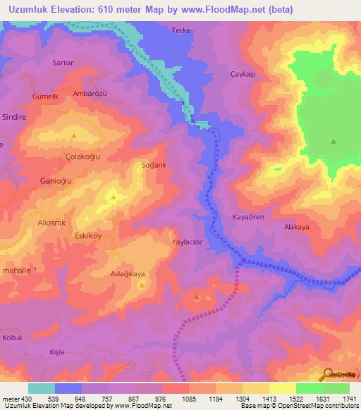 Uzumluk,Turkey Elevation Map