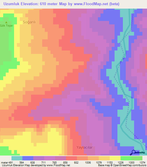 Uzumluk,Turkey Elevation Map