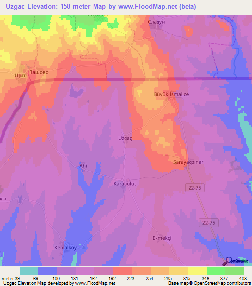 Uzgac,Turkey Elevation Map