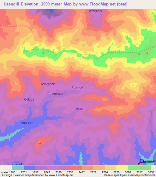 Uzengili,Turkey Elevation Map