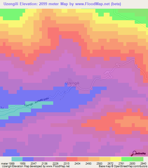 Uzengili,Turkey Elevation Map