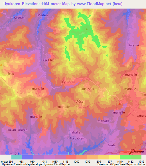 Uyukoren,Turkey Elevation Map