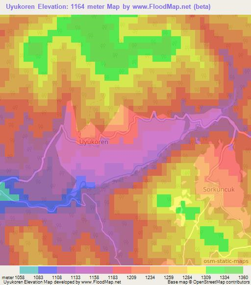 Uyukoren,Turkey Elevation Map